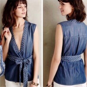 Anthropologie • Holding Horses Chambray denim wrap tank Top small